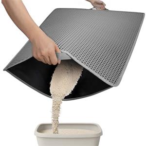 Conlun Tappetino Lettiera Gatto con Manici,Tappeto Lettiera Gatto a Doppio Strato con Design a Nido d'ape per Controllo della Dispersione,Tappeto Gatti con Strato Antiscivolo Retro(Grigio,76x54.5cm)