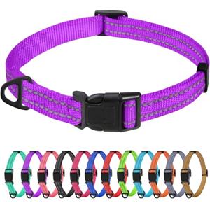 TagME Collare per Cani in Nylon Riflettente, Fibbia Staccabile Durevole, Collari Di Sicurezza Regolabili per Cani Di Taglia Piccola, Viola, Larghezza 1.5 cm