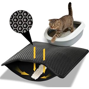 Conlun Tappetino Lettiera Gatto 58x42cm, Doppio Strato, Impermeabile, Resistente all'Uro, Lavabile, Antiscivolo Tappeto per Lettiera Gatto, Nero