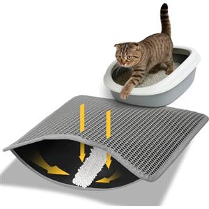Conlun Tappetino Lettiera Gatto 58x42cm, Doppio Strato, Impermeabile, Resistente all'Uro, Lavabile, Antiscivolo Tappeto per Lettiera Gatto, Grigio
