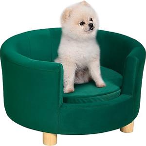 PawHut Divano per Cani Imbottito con Schienale e Cuscino Rimovibile, Cuccia per Gatto da Interno, 65x64x37cm, Verde