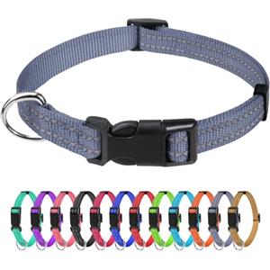 TagME Collare per Cani in Nylon Riflettente, Fibbia Staccabile Durevole, Collari Di Sicurezza Regolabili per Cuccioli, Grigio, Larghezza 1.0 cm