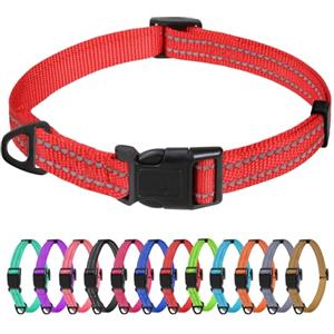 TagME Collare per Cani in Nylon Riflettente, Fibbia Staccabile Durevole, Collari Di Sicurezza Regolabili per Cani Di Taglia Piccola, Rosso, Larghezza 1.5 cm