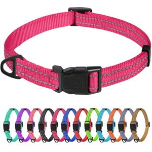 TagME Collare per Cani in Nylon Riflettente, Fibbia Staccabile Durevole, Collari Di Sicurezza Regolabili per Cani Di Taglia Piccola, Rosa Caldo, Larghezza 1.5 cm