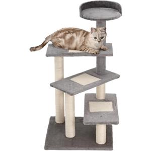 PawHut Albero Tiragraffi per Gatti Alto 100 cm, Tiragraffi per Gatti con Lettino Rotondo, Pali in Sisal e Rivestimento in Peluche, Grigio