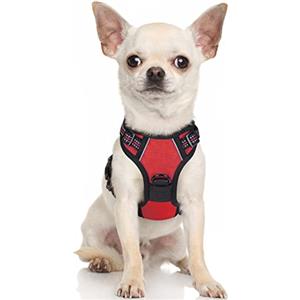 rabbitgoo Pettorina Cane Taglia Piccola, Pettorina Cane ad h Regolabile con 2 Ganci in Metallo, Imbracatura per Cani Anti Tiro Riflettente, Imbracatura Traspirante per Addestramento, Rossa, XS