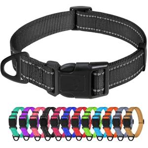TagME Collare per Cani in Nylon Riflettente, Fibbia Staccabile Durevole, Collari Di Sicurezza Regolabili per Cani Di Piccola Taglia, Nero, Larghezza 2.0 cm