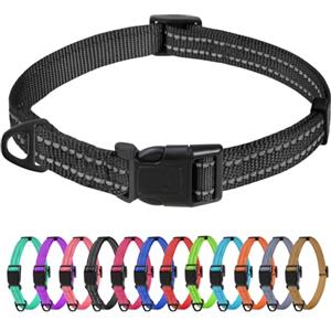 TagME Collare per Cani in Nylon Riflettente, Fibbia Staccabile Durevole, Collari Di Sicurezza Regolabili per Cani Di Taglia Piccola, Nero, Larghezza 1.5 cm