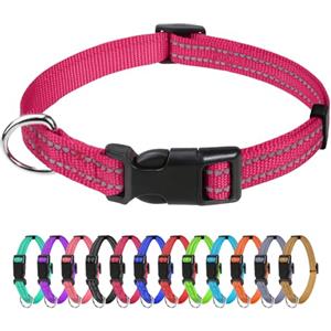 TagME Collare per Cani in Nylon Riflettente, Fibbia Staccabile Durevole, Collari Di Sicurezza Regolabili per Cuccioli, Rosa Caldo, Larghezza 1.0 cm