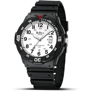 HANPOSH Orologio Uomo Giapponese Analogico Al Quarzo, Impermeabile, In Gomma Siliconica, Con Data Luminosa, Per Attività All'aria Aperta, Per Uomini e Uomini, Per Papà (Nero Bianco77)