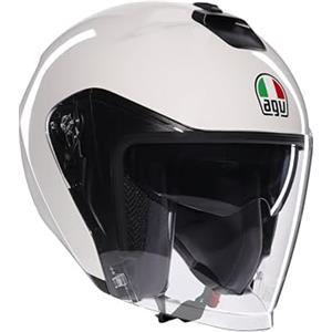 AGV - IRIDES E2206, Casco Moto Jet, Unisex, Assorbimento del Sudore, Visiera Antigraffio e Anti-UV, Materia White, XS