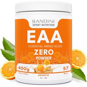 Bandini® EAA Essential AMINO in polvere - 400 g powder - Con 9 Amminoacidi Essenziali Fermentati e Ramificati BCAA 2:1:1 - Recupero Muscolare - Intra Pre Post Workout - 100% Vegan - Gusto Arancia