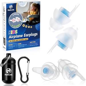 Naiicute Tappi per le orecchie per bambini (6-12 J.) - 2 paia di tappi per le orecchie riutilizzabili in silicone per compensare la pressione e volare senza dolore, 25 dB, protezione dal rumore,