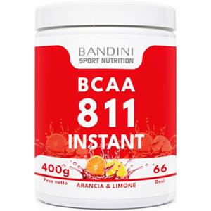 Bandini® BCAA POWDER 8 1 1 Integratore di Aminoacidi Ramificati in rapporto 8:1:1 da 400g - Polvere Aromatizzata al gusto di ARANCIA e LIMONE - Palestra, Sport, Pre Intra e Post Workout - 100% Vegan