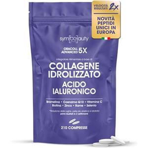 SYMBEAUTY ORACOLL Collagene e Acido Ialuronico 2500mg [210 CPR] - Collagene Idrolizzato, Integratore Capelli e Pelle | Q10, Vitamina C, Biotina, Zinco - Collinstant LMW
