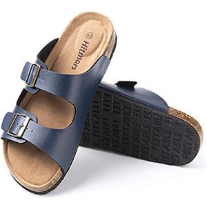 Hitmars Sandali Uomo Ciabatte Infradito Estive Punta Aperta Scarpe Flip Flop Pelle Sintetico Piscina Mare Pantofole Sughero Casa Slippers Blu-2 44 EU