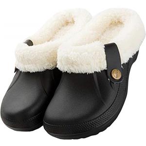 Acfoda Pantofole Uomo Peluche Ciabatte Donna Invernali da casa Calde Zoccoli Giardino e Sabot Pelose Comode Antiscivolo Impermeabile Scarpe Nero 37/38