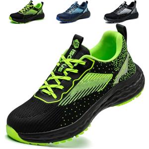 ISOOUS Scarpe Antinfortunistiche Uomo Donna Scarpe da Lavoro Leggere con Punta in Acciaio Scarpe Sicurezza Traspiranti Comode Verde EU 37