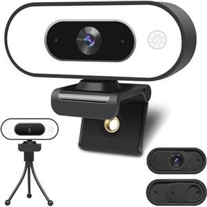 ToLuLu Webcam con microfono ad anello luminoso - webcam streaming, 1080p Full HD Pro Camera PC Mac Laptop Desktop, USB Computer Webcam w/Privacy Cover & Treppiede Zoom Meeting Skype Teams Twitch