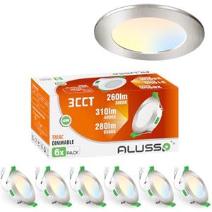 ALUSSO 6 Faretti LED da Incasso, 4W 310 Lumen Dimmerabile luci ultrasottili da soffitto e per l'illuminazione da interno, Lampada Bianco Caldo 3000K Bianco Neutro 4000K Bianco Freddo 6500K da Incasso