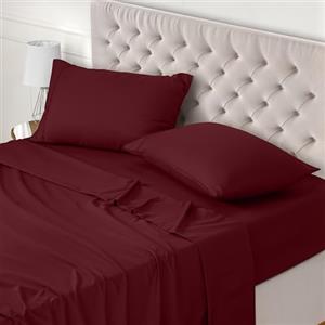 Utopia Bedding - Set Lenzuola Matrimoniali 4 Pezzi 180x200 cm - Set Lenzuola Letto, Spazzolata Poliestre di Microfibra - Lenzuolo con Angoli, Lenzuolo Piatto e 2 Federe 50x75, Bordeaux