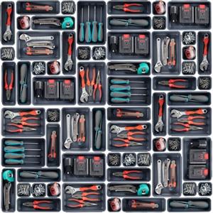 Giklux 45 Pezzi Cassetta Attrezzi Organizer Cassetti, per Viti Minuteria, Attrezzi Banco Da Lavoro, Scatole Vassoio Portaoggetti Organizzatore Cassetti Plastica, per Carrello Porta Attrezzi, Garage - Grigio