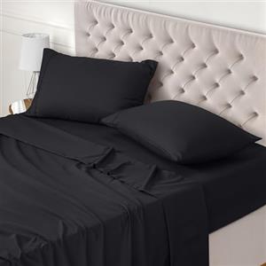 Utopia Bedding - Set Lenzuola Matrimoniali 4 Pezzi 150x200 cm - Set Lenzuola Letto, Spazzolata Poliestre di Microfibra - Lenzuolo con Angoli, Lenzuolo Piatto e 2 Federe 50x75, Nero