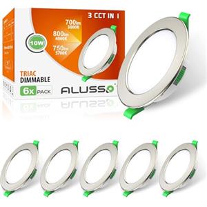 ALUSSO 6 Faretti LED da Incasso, 10W 800 Lumen Dimmerabile luci ultrasottili da soffitto e per l'illuminazione da interno, Lampada Bianco Caldo 3000K Bianco Neutro 4000K Bianco Freddo 6500K da Incasso