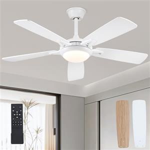 Surtime Ventilatore da soffitto con luce e telecomando, 132 cm ventilatore da soffitto silenzioso per camera da letto e soggiorno, luce LED dimmerabile, bianco