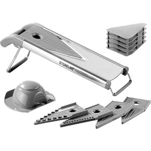 STONELINE Mandolina per Verdure Manuale 9 Pezzi Affettaverdure Tagliaverdure Affettatrice, 5 Lame in Acciaio Inox, Frutta Cipolla Patate Patatine Fritte, Fette, Bastoncini, Julienne, Cubetti
