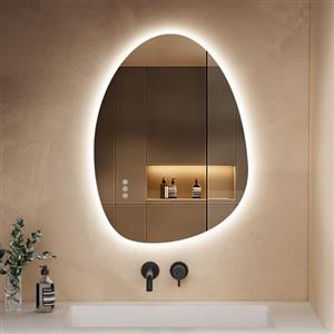 S'AFIELINA Specchio con illuminazione, asimmetrico LED da bagno, 60 x 45 cm, con interruttore touch, dimmerabile, 3 colori di luce regolabili, senza appannamento, specchio da bagno con illuminazione