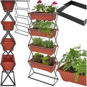 TecTake® Fioriera Verticale con 4 Vasi, Fioriera Pieghevole, Scaffale per Piante, Torretta per Erbe, Semenzaio a Letto Caldo, Aiuola Fiorita, Giardino, Balcone, Terrazza, Salvaspazio