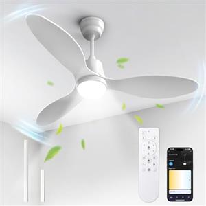 BLITZWILL Ventilatore da Soffitto con Luce, Ø132cm Ventilatori da soffitto con Illuminazione LED, Controllo App&Telecomando, 6 Velocità, 3 Colori Dimmerabile, 3 Pale, Silenzioso, Estate-Inverno,Timer