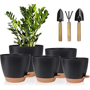 Idealife Vasi Da Giardino Set Di 5, 17.8/16.5/15.2/13.9/12.7cm Vasi Di Fiori Per Piante, Stile Moderno Vasi Con 178 Fori Di Scarico, Moderno Decorativo Succulente Piante Vasi Da Fioriere(Nero Marrone)