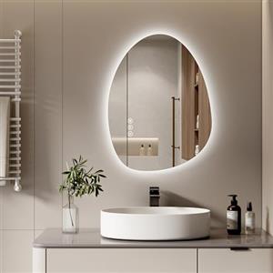 S'AFIELINA Specchio con illuminazione, asimmetrico LED da bagno, 75 x 55 cm, con interruttore touch, dimmerabile, 3 colori di luce regolabili, senza appannamento, specchio da bagno con illuminazione