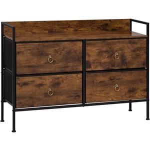 WOLTU Cassettiera per Camera da Letto con 4 Cassetti, Cassettiera in Tessuto, Mobile per Corridoio con Ripiano Aperto, Struttura in Acciaio, Credenza per Soggiorno,Marrone Rustico + Nero, SSK018vbn
