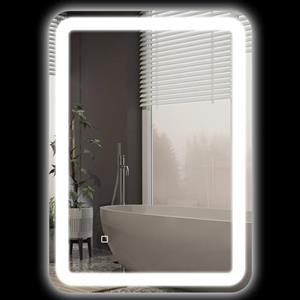 HOMCOM Specchio Bagno con Luce LED Dimmerabile, Specchio da Parete con Defog e Interruttore Touch, Luce a 3 Temperature, Antiappannamento e Funzione Memoria in Vetro Temperato, IP44, 70x50cm