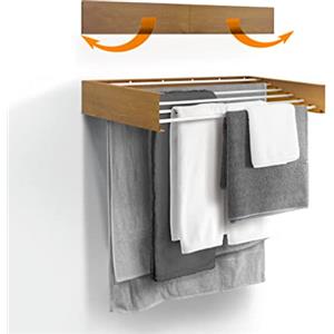 Urban Nouk Stendibiancheria da parete, retrattile, pieghevole, per interni o esterni, salvaspazio, design compatto e sottile (effetto legno, 100 cm)