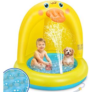 COOLJOY Piscina Fuori Terra Piscina Bambini Gonfiabile Per Bambini | Piscina Gonfiabile Bambini Sprinkler Con Protezione Solare Forma di Anatra Gialla | Giochi Da Giardino All'apert
