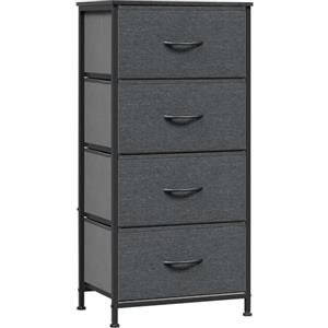 WOLTU Cassettiera, 4 Cassetti in Tessuto, Armadio di Stoccaggio per Camera da Letto Corridoio Soggiorno, Struttura in Acciaio, E1 Piano in Legno,Effetto Legno Nero+Grigio Scuro, SSK011szdg