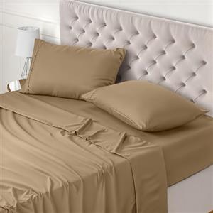 Utopia Bedding - Set Lenzuola Matrimoniali 4 Pezzi 150x200 cm - Set Lenzuola Letto, Spazzolata Poliestre di Microfibra - Lenzuolo con Angoli, Lenzuolo Piatto e 2 Federe 50x75, Sabbia