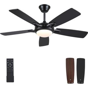 Surtime Ventilatore da soffitto con illuminazione silenzioso, 132 cm, con luce e telecomando, per camera da letto, soggiorno (nero, 52 in)