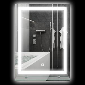 kleankin Specchio per Bagno a Luci LED a 3 Colori Regolabili con Mensola in Vetro, Specchio Illuminato con Funzione a Memoria in Alluminio e Vetro Temperato, 50x12x70 cm, IP44, Argento