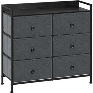 WOLTU Cassettiera per Camera da Letto con 6 Cassetti, Cassettiera in Tessuto, Mobile per Corridoio con Ripiano Aperto, Struttura in Acciaio, Credenza per Soggiorno, Effetto Legno Nero+Grigio Scuro