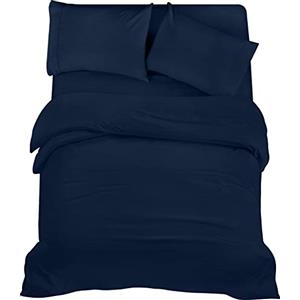 Utopia Bedding Set Copripiumino da 4 Pezzi - Copripiumino 200x200cm, Lenzuolo con Angoli 135x190cm, Federe 50x75cm - (Blu Navy, Matrimoniale)