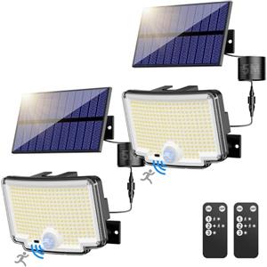 nipify Faretti Solari a Led da Esterno, [2 pezzi/310LED/3 Modes/270° Illuminazione] Luce Solare Led Esterno con con Sensore di Movimento, IP65 Impermeabile Lampade Solari con Telecomando per Giardino