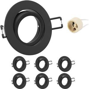 Doughelec Cornice Faretti incasso cartongesso GU10 Orientabili Alluminio Nero, Portafaretto Faretto led da incasso per cartongesso incl.portalampada GU10 Rotondo 68mm per LED, 60-75mm 230V 6 Pezzi