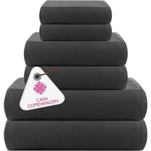CASA COPENHAGEN Waffle Terry Towel Set 6 Pezzi Cotone Extra Large Lussuoso Pino Grigio 2 Teli da Bagno XL 89 x 178 cm, 2 Asciugamani Grandi 51 x 79 cm, 2 Grandi Salviette 41 x 41 cm