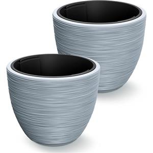 Casaria® 2x Vaso da Fiori 30L 40x32cm Rigato con Inserto in Plastica Resistente Vasi per Piante Fioriera da Giardino Terrazza Grigio