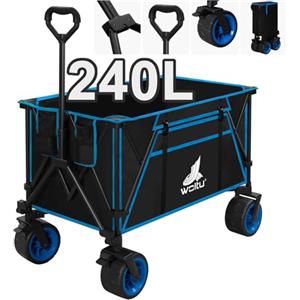 WOLTU Carrello Pieghevole con Ruote, Carrello da Spiaggia, Carrello da Giardino, Campeggio, Viaggio, Spesa, con Borsa di Trasporto, Oxford+Acciaio, Nero+Blu